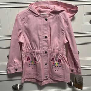 Girls 100% cotton pink, unicorn hooded jacket
